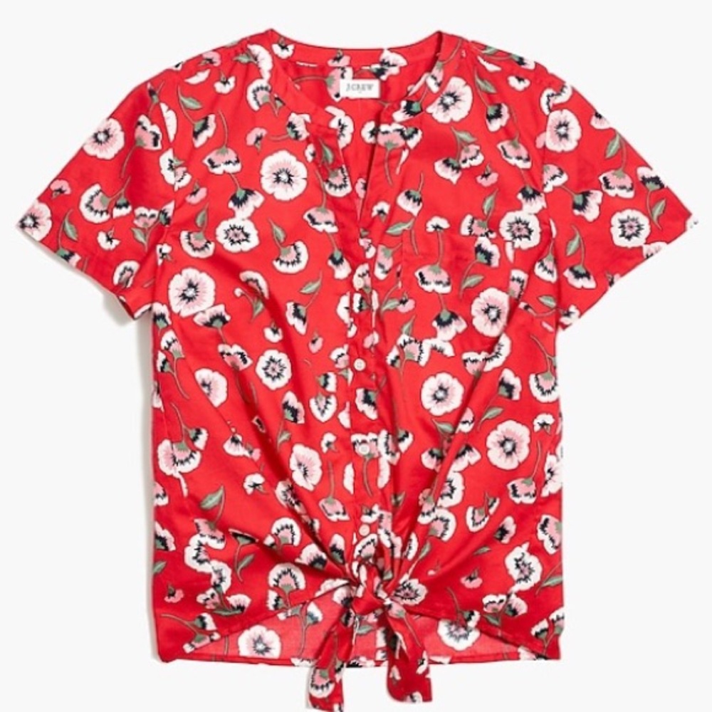JCrew Factory Printed Tie-Front Button-Up Shirt